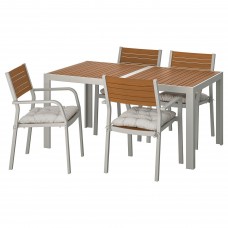Стіл і 4 крісла з підлокітниками IKEA SJALLAND сад балкон світло-коричневий сірий 156x90 см (592.915.06)