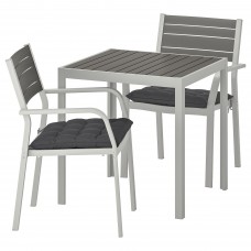 Стіл і 2 крісла з підлокітниками IKEA SJALLAND сад балкон темно-сірий чорний 71x71x73 см (592.926.43)