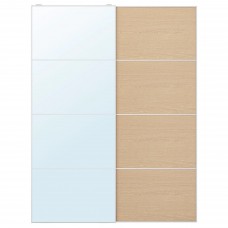 Пара раздвижных дверей IKEA AULI / MEHAMN зеркальное стекло беленый дуб 150x201 см (593.289.01)