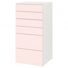 Комод с 6 ящиками IKEA SMASTAD / PLATSA белый бледно-розовый 60x57x123 см (593.876.79)