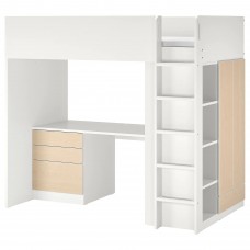 Ліжко-горище зі столом IKEA SMASTAD білий береза 90x200 см (593.921.38)