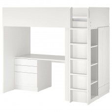Кровать-чердак с письменным столом IKEA SMASTAD белый 90x200 см (593.921.43)