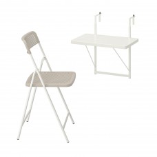 Пристінний стіл і розкладний стілець IKEA TORPARO білий бежевий 50 см (594.136.59)