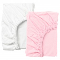 Простыня на резинке для детской кроватки IKEA LEN белый розовый 60x120 см (603.201.88)
