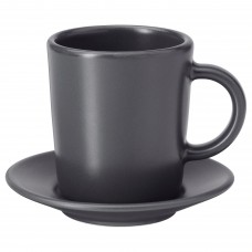 Чашка для кави з блюдцем IKEA DINERA темно-сірий 90 мл (603.628.09)