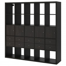 Стелаж з 10 вставками IKEA KALLAX чорно-коричневий 182x182 см (692.783.35)