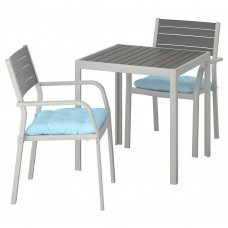 Стіл і 2 крісла з підлокітниками IKEA SJALLAND сад балкон темно-сірий світло-блакитний 71x71x73 см (692.914.74)
