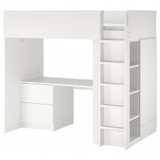 Кровать-чердак с письменным столом IKEA SMASTAD белый белый 90x200 см (693.913.55)