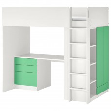 Ліжко-горище зі столом IKEA SMASTAD білий зелений 90x200 см (693.921.33)