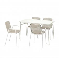 Стіл і 4 крісла з підлокітниками IKEA TORPARO сад балкон білий бежевий 130 см (694.136.68)