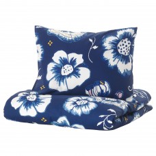 Комплект постельного белья IKEA SANGLARKA цветок темно-синий белый 150x200/50x60 см (704.269.76)