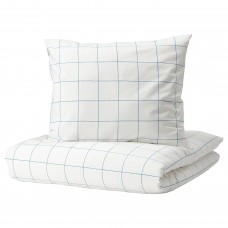 Комплект постельного белья IKEA VITKLOVER белый синий 150x200/50x60 см (704.890.54)
