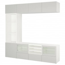 Комбинация мебели для TV IKEA BESTA белый светло-серый прозрачное стекло 240x40x230 см (792.033.49)