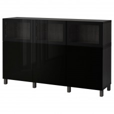 Комбінація шаф та стелажів IKEA BESTA чорно-коричневий прозоре скло 180x42x112 см (792.081.82)