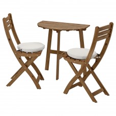 Пристінний стіл і 2 розкладних стільці IKEA ASKHOLMEN сіро-коричневий бежевий (792.623.05)