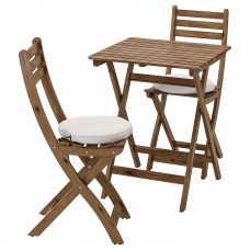 Пристінний стіл і 2 розкладних стільці IKEA ASKHOLMEN сіро-коричневий бежевий (792.623.29)
