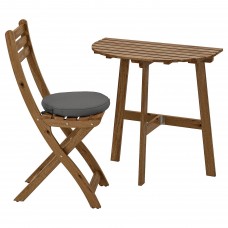 Пристінний стіл і розкладний стілець IKEA ASKHOLMEN сіро-коричневий темно-сірий (792.689.58)
