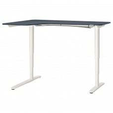 Кутовий лівобічний письмовий стіл IKEA BEKANT синій білий 160x110 см (792.823.13)