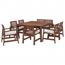 Стол с 6 креслами и скамья IKEA APPLARO коричневый бежевый (792.895.26)