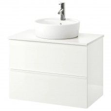 Шкаф для раковины IKEA GODMORGON/TOLKEN / TORNVIKEN глянцевый белый под мрамор 82x49x74 см (793.095.86)