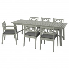 Стіл і 6 крісел з підлокітниками IKEA BONDHOLMEN сад балкон сірий темно-сірий (793.286.03)