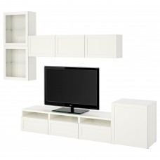 Комбинация мебели для TV IKEA BESTA белый белый прозрачное стекло 300x42x211 см (793.310.59)