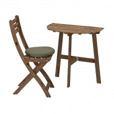 Пристінний стіл і розкладний стілець IKEA ASKHOLMEN сіро-коричневий темно-бежево-зелений (794.137.95)