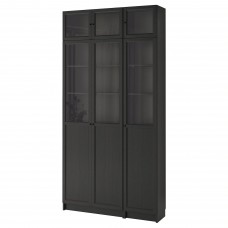 Стеллаж для книг IKEA BILLY / OXBERG черно-коричневый стекло 120x30x237 см (892.177.27)