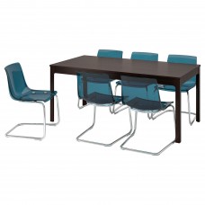 Стіл і 6 стільців IKEA EKEDALEN / TOBIAS темно-коричневий синій 180/240 см (892.213.19)