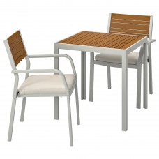 Стіл і 2 крісла з підлокітниками IKEA SJALLAND сад балкон світло-коричневий бежевий 71x71x73 см (892.652.09)
