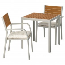 Стіл і 2 крісла з підлокітниками IKEA SJALLAND сад балкон світло-коричневий бежевий 71x71x73 см (892.869.14)