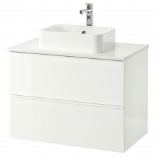 Шкаф для раковины IKEA GODMORGON/TOLKEN / HORVIK глянцевый белый под мрамор 82x49x72 см (893.085.48)