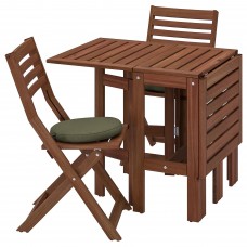Стіл і 2 розкладних крісла IKEA APPLARO сад балкон коричневий темно-бежево-зелений (894.140.73)