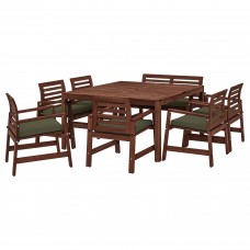 Стол с 6 креслами и скамья IKEA APPLARO коричневый темно-бежево-зеленый (894.141.05)