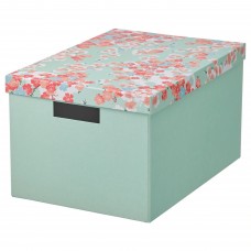 Коробка с крышкой IKEA TJENA цветок светло-зеленый 25x35x20 см (904.770.31)