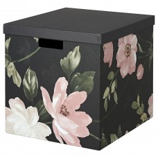 Коробка з кришкою IKEA TJENA біла квітка чорний 32x35x32 см (904.969.06)