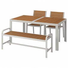 Стол с 2 стулами и скамья IKEA SJALLAND светло-коричневый светло-серый 156x90 см (992.651.57)