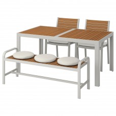 Стол с 2 стулами и скамья IKEA SJALLAND светло-коричневый бежевый 156x90 см (992.676.32)