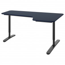 Кутовий правобічний письмовий стіл IKEA BEKANT синій чорний 160x110 см (992.828.83)