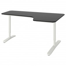 Кутовий правобічний письмовий стіл IKEA BEKANT чорний білий 160x110 см (992.829.01)
