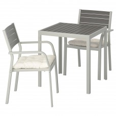 Стіл і 2 крісла з підлокітниками IKEA SJALLAND сад балкон темно-сірий бежевий 71x71x73 см (992.869.23)