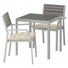 Стіл і 2 крісла з підлокітниками IKEA SJALLAND сад балкон темно-сірий бежевий 71x71x73 см (992.925.75)