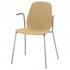 Кресло с подлокотниками IKEA LEIFARNE светлый оливково-зеленый хромированный (993.041.87)