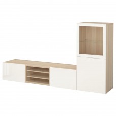 Комбинация мебели для TV IKEA BESTA беленый дуб прозрачное стекло 240x42x129 см (993.305.96)