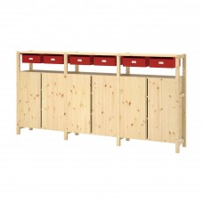 3 секції системи зберігання IKEA IVAR червона сосна 260x30x124 см (993.908.68)