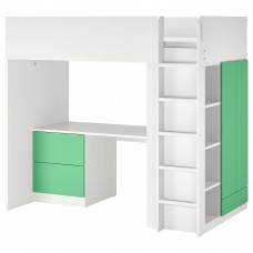 Ліжко-горище зі столом IKEA SMASTAD білий зелений 90x200 см (993.920.75)