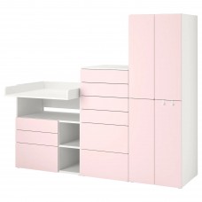 Комбинация шкафов с пеленальным столиком IKEA SMASTAD / PLATSA белый бледно-розовый 210x79x180 см (993.923.39)
